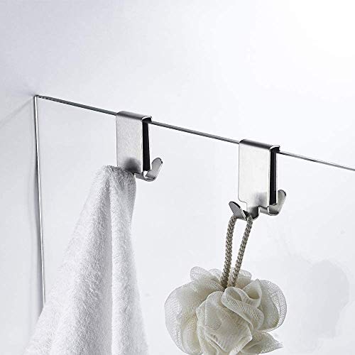 MOKIUER Double Hooks for Glass Shower Door, Towel Hooks Over The Bathroom Glass Wall 0.31-0.39in, Stainless Steel, Brushed,2 Pack. - Image 1