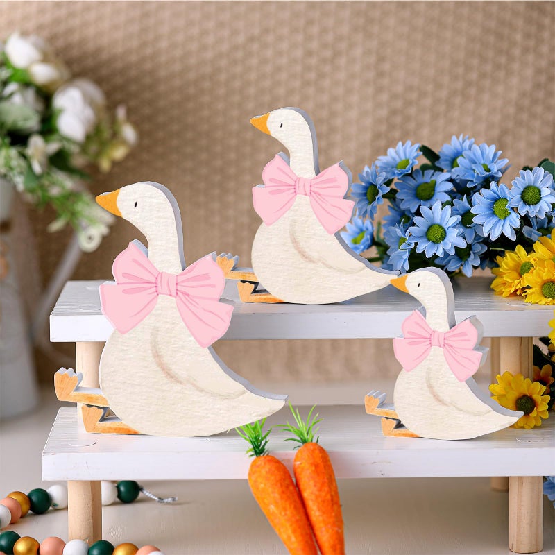 Lineshading 3 Pcs Silly Goose Birthday Party Decoration Pink Bow Wooden Silly Goose Baby Shower Decor Funny Table Centerpiece Gift for Party Favor Desk Tiered Tray, 5.9/4.7/3.9 Inch - Image 5
