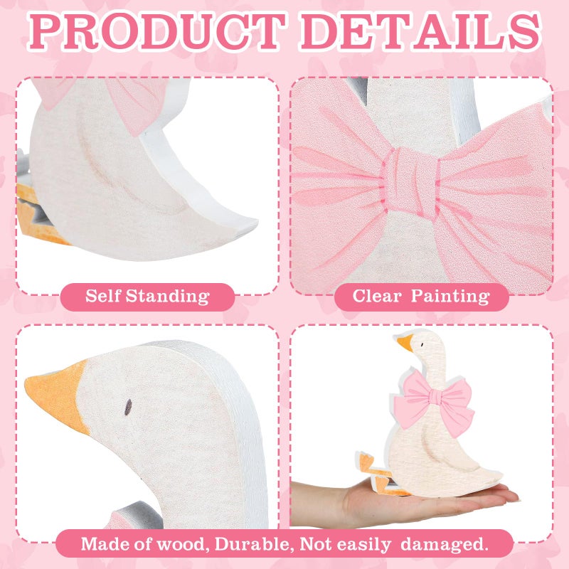 Lineshading 3 Pcs Silly Goose Birthday Party Decoration Pink Bow Wooden Silly Goose Baby Shower Decor Funny Table Centerpiece Gift for Party Favor Desk Tiered Tray, 5.9/4.7/3.9 Inch - Image 4
