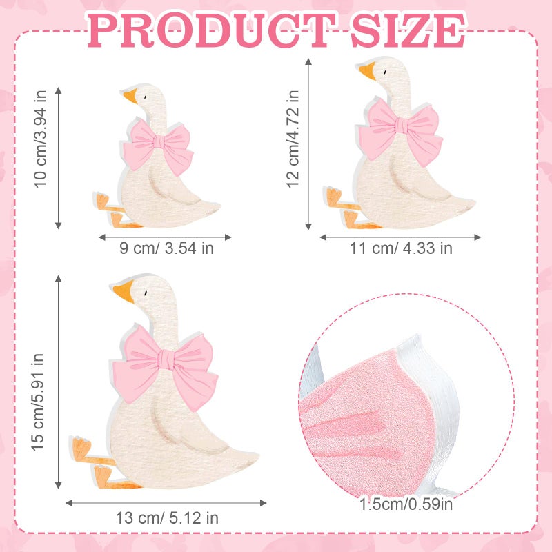 Lineshading 3 Pcs Silly Goose Birthday Party Decoration Pink Bow Wooden Silly Goose Baby Shower Decor Funny Table Centerpiece Gift for Party Favor Desk Tiered Tray, 5.9/4.7/3.9 Inch - Image 3