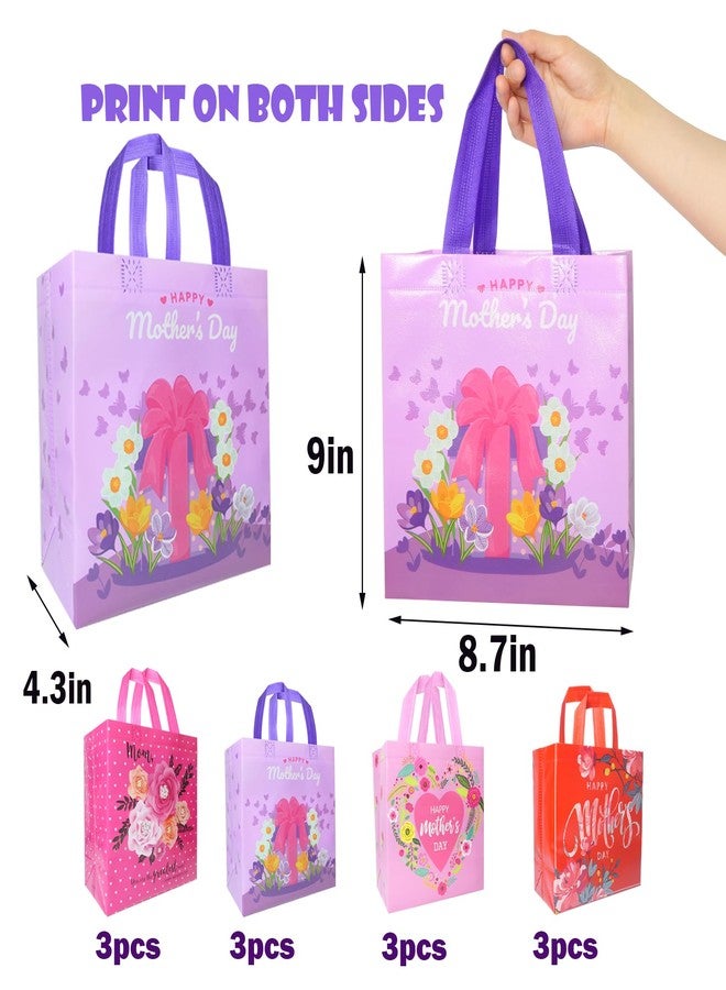 HADDIY Mother's Day Tote Gift Bags with Handles,12 Pcs Bulk Floral Non-Woven Love Mom Candy Bags for Gift Wrapping and Happy Mother Day Party Favor-9x8.7x4.3 inches - Image 2