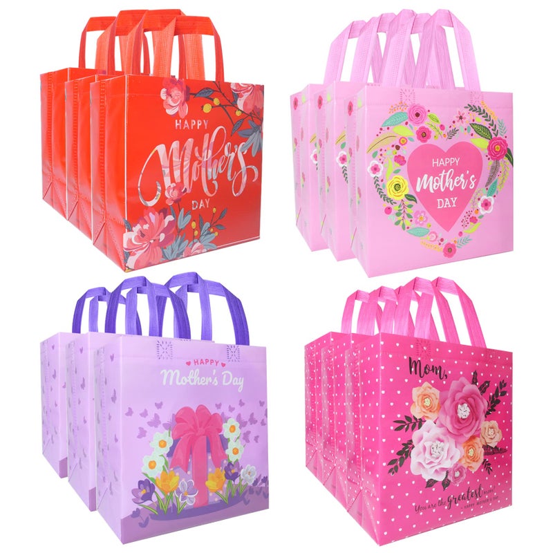HADDIY Mother's Day Tote Gift Bags with Handles,12 Pcs Bulk Floral Non-Woven Love Mom Candy Bags for Gift Wrapping and Happy Mother Day Party Favor-9x8.7x4.3 inches - Image 1