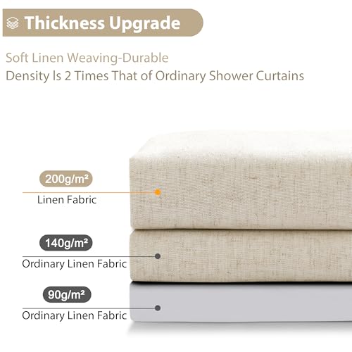 Jowels Natural Linen Shower Curtain with 12 Metal Hooks Modern Boho Neutral Thick Cloth Waterproof Bath Decor Beige Shower Curtain for Bathroom Hotel Bathtub, Cream, 72 Inch - Image 4