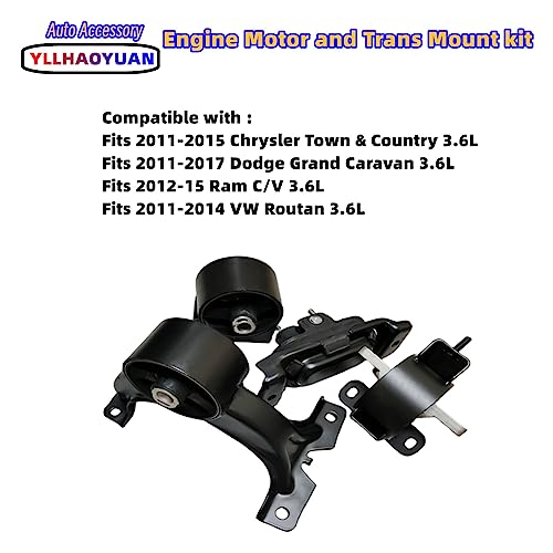 Yllhaoyuan Engine Motor Mount 4pcs for 2011-2017 Do-dge Grand Caravan 3.6L 2012-15 Ram C/V 3.6L 2011-2015 Chrysler Town & Country 3.6L 2011-2014 VW Routan 3.6L Replacement for A5577 A5665 A5480 A5589 - Image 2