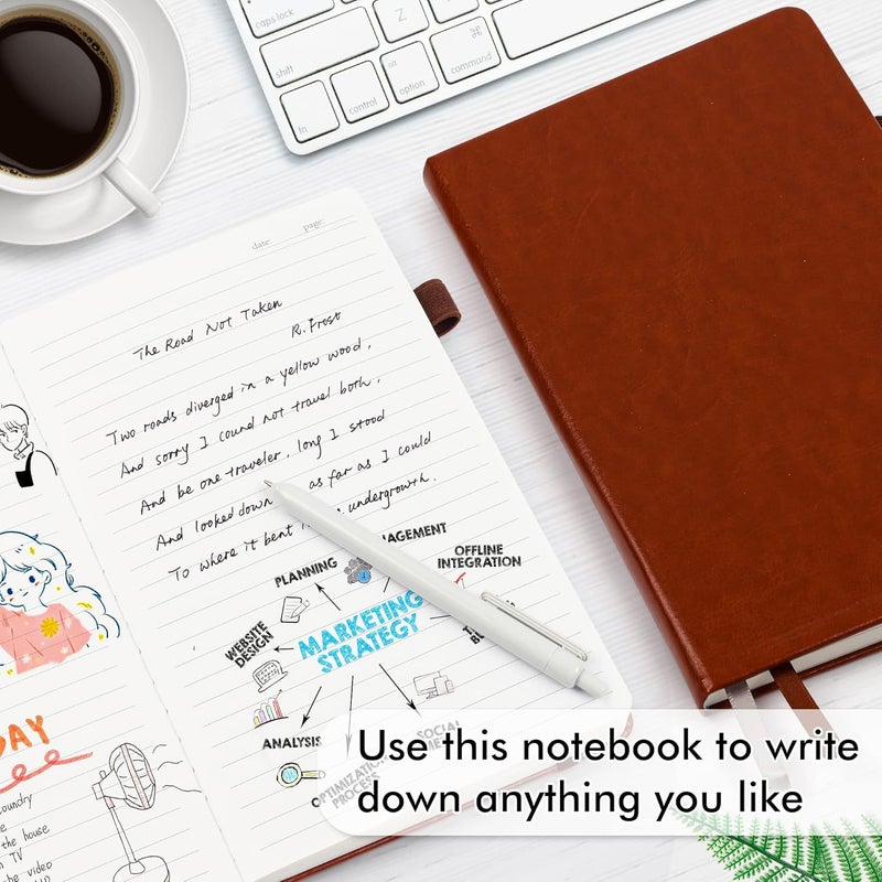 Feela 3 Pack Notebooks Journals Bulk with 3 Black Pens, A5 Hardcover Notebook Classic Ruled Lined Journal Set with Pen Holder for Work Business Journaling Note Taking, 120 GSM, 5.1”x8.3”, Brown - Image 4