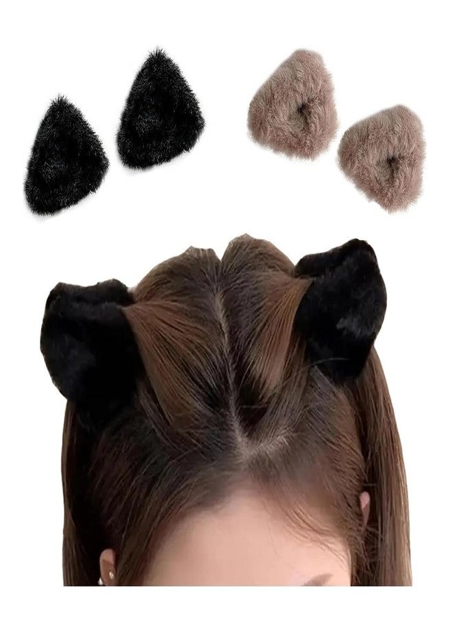 Erioctry 4 PCS Plush Cat Ears Hair Claw Clips Fuzzy Triangle Hair Clips Barrettes Forehead Hair Bangs Clip Headwear Halloween Cosplay Costume Hair Accessories for Women - Image 1