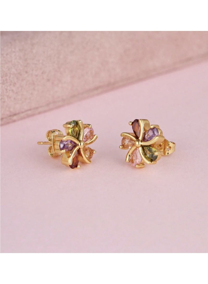 ڤيا أقراط زهرة فاخرة متعددة الألوان – تصميم أنيق يضيف لمسة إشراق لكل إطلالة - Image 3