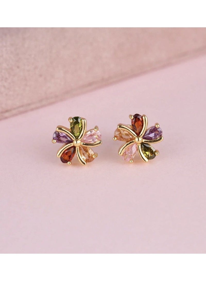 ڤيا أقراط زهرة فاخرة متعددة الألوان – تصميم أنيق يضيف لمسة إشراق لكل إطلالة - Image 1