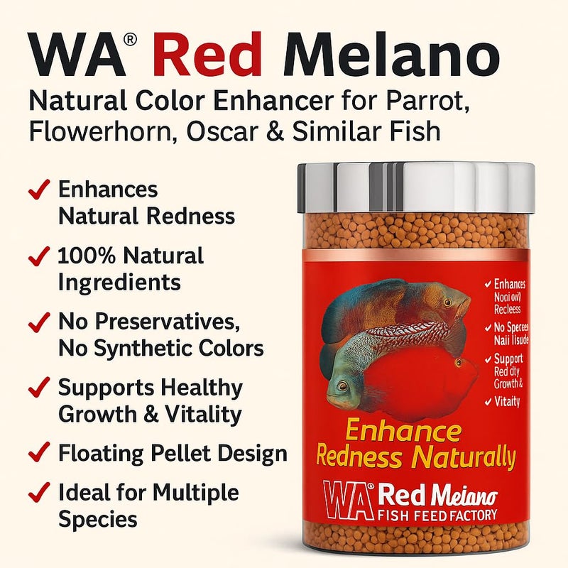 VAYINATO® WA Red Melano 220g - Aquarium Fish Feed | Natural Color Enhancer for Parrot, Flowerhorn, Oscar & Similar Fish | No Synthetic Colorants or Preservatives | Floating Pellets - Image 5