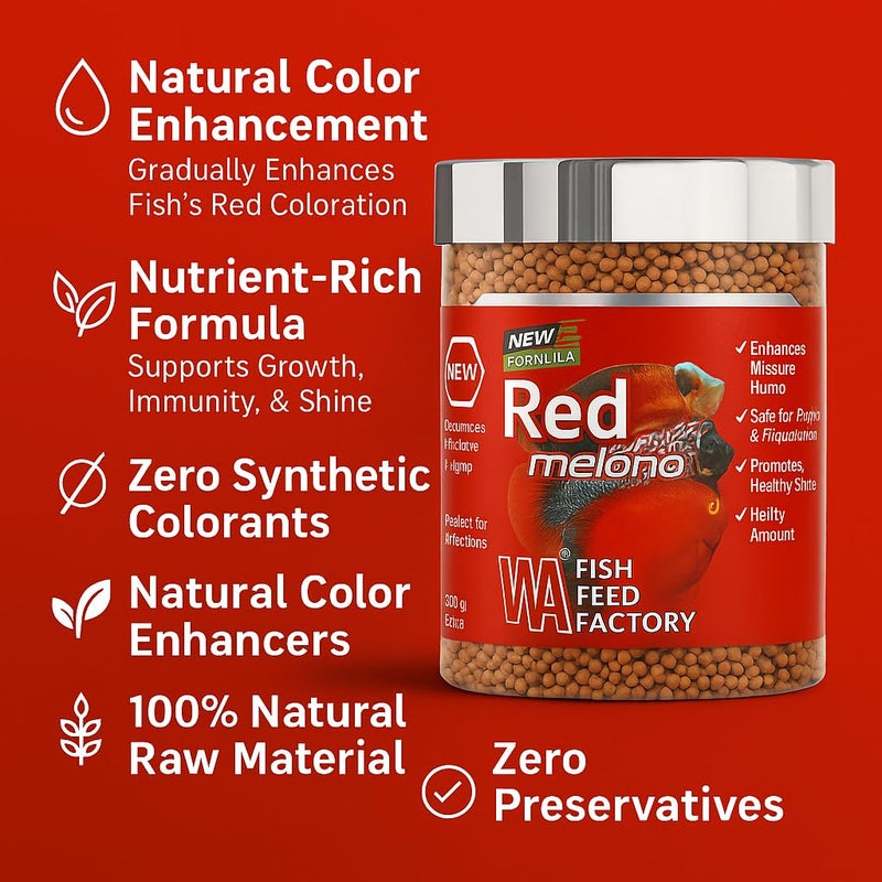 VAYINATO® WA Red Melano 220g - Aquarium Fish Feed | Natural Color Enhancer for Parrot, Flowerhorn, Oscar & Similar Fish | No Synthetic Colorants or Preservatives | Floating Pellets - Image 3