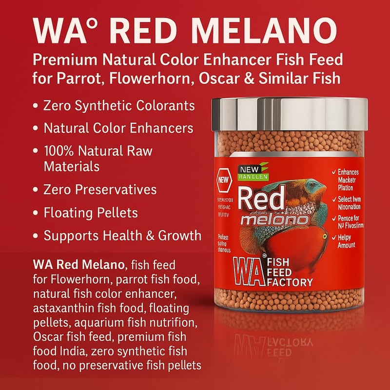VAYINATO® WA Red Melano 220g - Aquarium Fish Feed | Natural Color Enhancer for Parrot, Flowerhorn, Oscar & Similar Fish | No Synthetic Colorants or Preservatives | Floating Pellets - Image 2