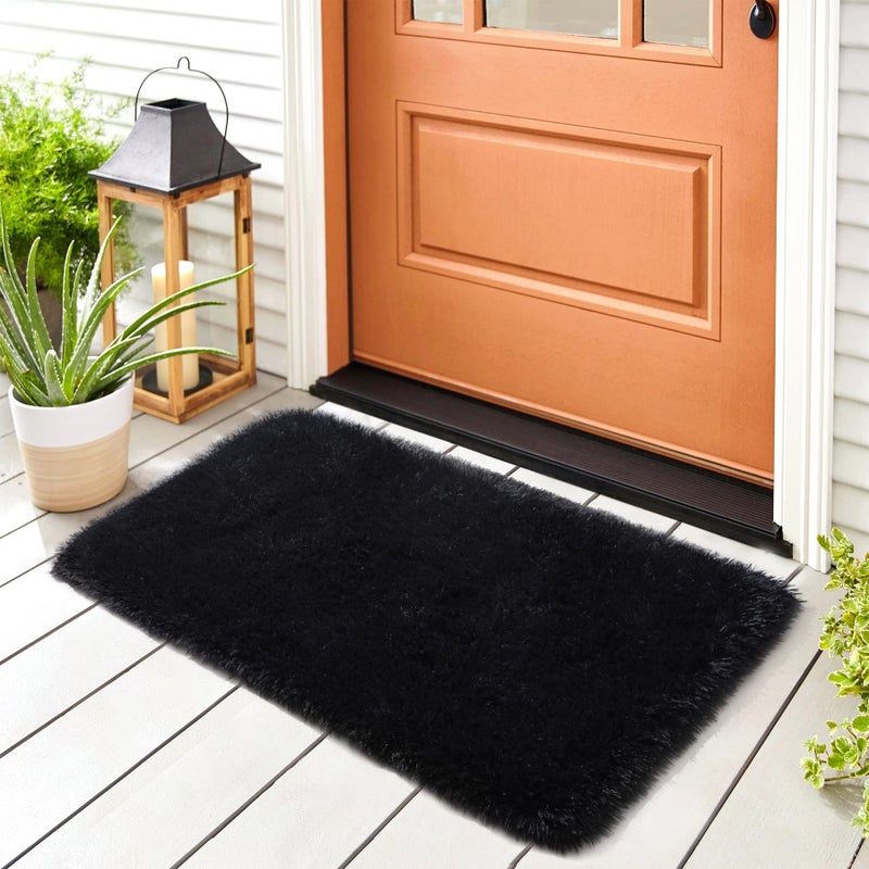 Noahas Door Mat Indoor Entrance2x3 Shaggy Small Black Area Rugs for EntrywayNonSlip Fluffy Entry Bedroom RugSoft Plush Bedside Throw Kids Carpet