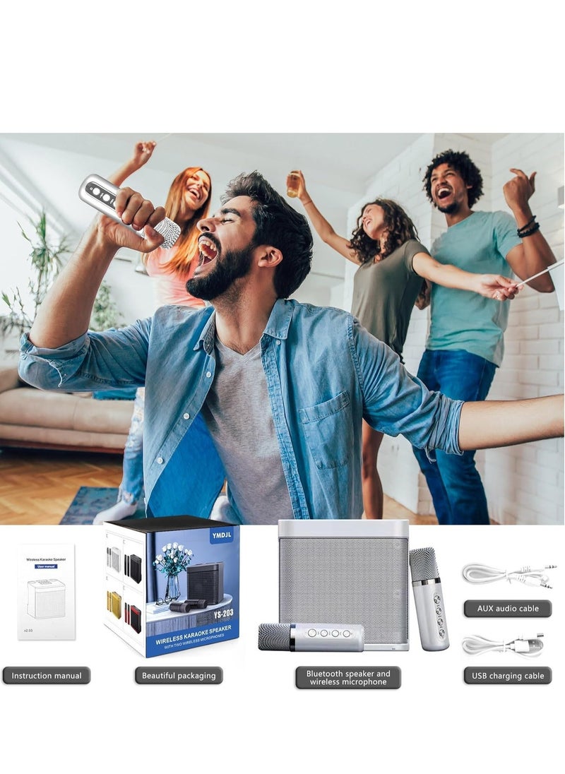 JAJEEK Karaoke Machine with 2 Wireless Microphones, Portable Bluetooth Karaoke Speaker PA System with Echo and Vocal Cut, TF Card, AUX-In, USB Flash Disk Support – Perfect for Indoor & Outdoor Parties, Family Gatherings, and Singing Fun - Image 2
