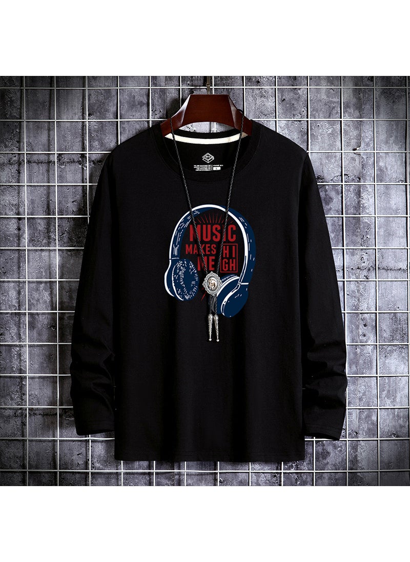 Generic - Mens Long Sleeve T-Shirt Casual Printing Large Size Base Layer Round Neck Slimming Trendy Top For Winter Without Cap Wine Red - Image 1