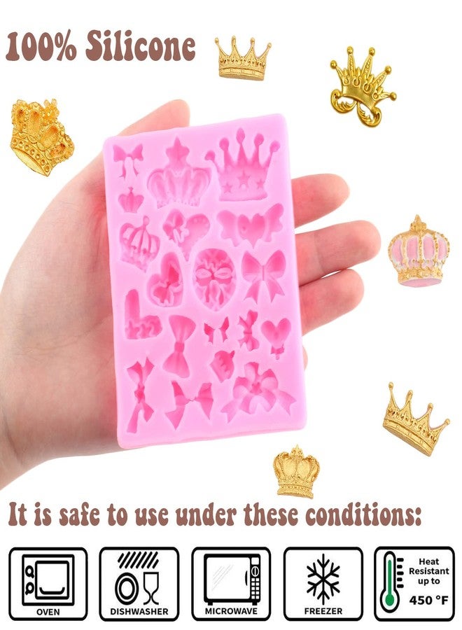 RFGHAC Silicone Crown Fondant Candy Molds Bows Crown Heart Mold For Chocolate Cake Decoration Cupcake Topper Chocolate Gum Paste Polymer Clay Set Of 6 - Image 2