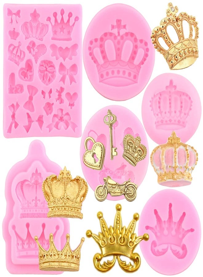 RFGHAC Silicone Crown Fondant Candy Molds Bows Crown Heart Mold For Chocolate Cake Decoration Cupcake Topper Chocolate Gum Paste Polymer Clay Set Of 6 - Image 1