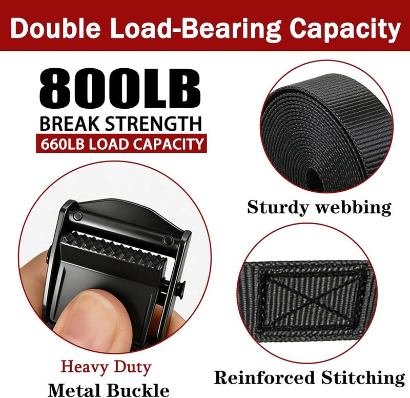 Clay&Fire Lashing Straps with Buckles, Cargo Tie-Down Strap, Adjustable Cam Buckle Straps for Storage Luggage Trucks,Trailer,Motorcycle (4 Pack Black) Full Sized - Image 3