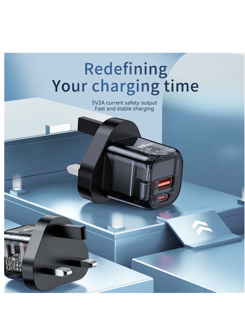 VFAN 20W Dual Port Ultra Fast Wall Charger UK07-Black - Image 2