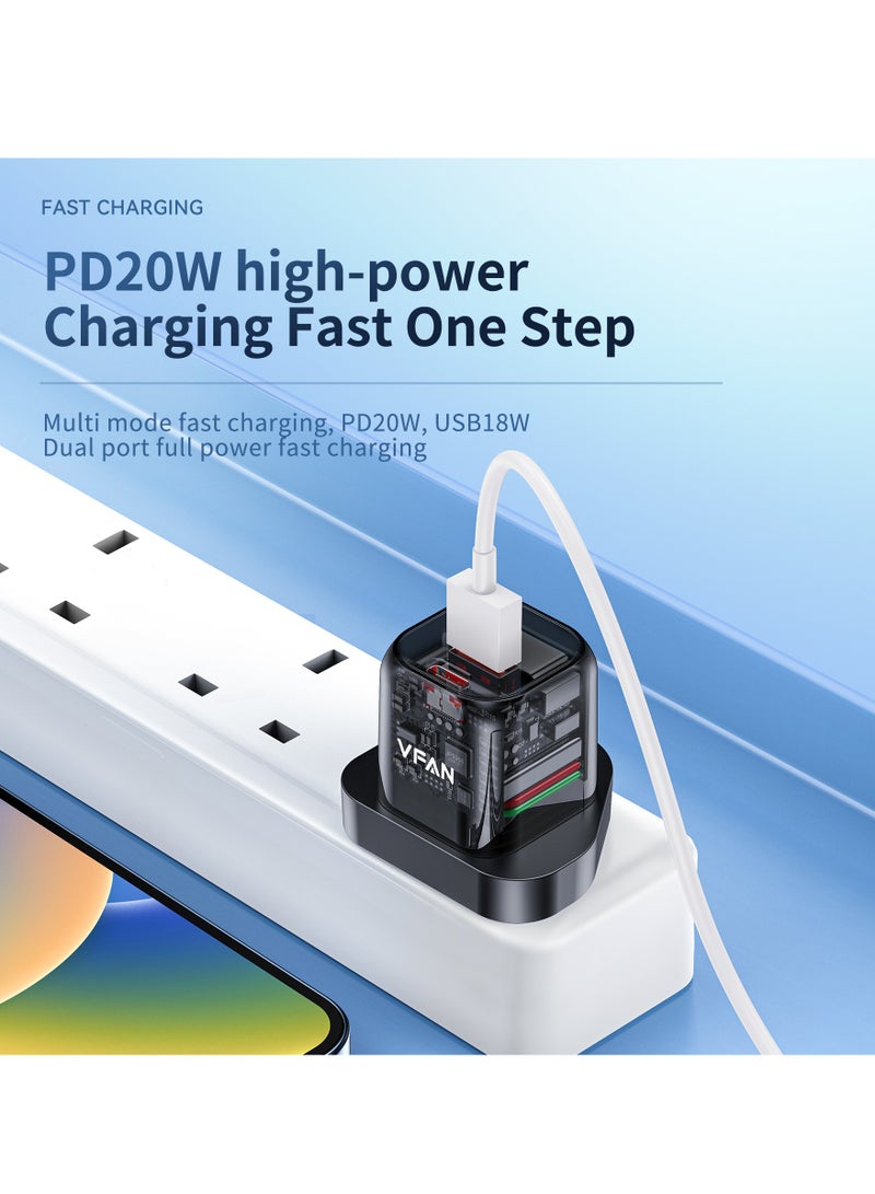 VFAN 20W Dual Port Ultra Fast Wall Charger UK07-Black - Image 3