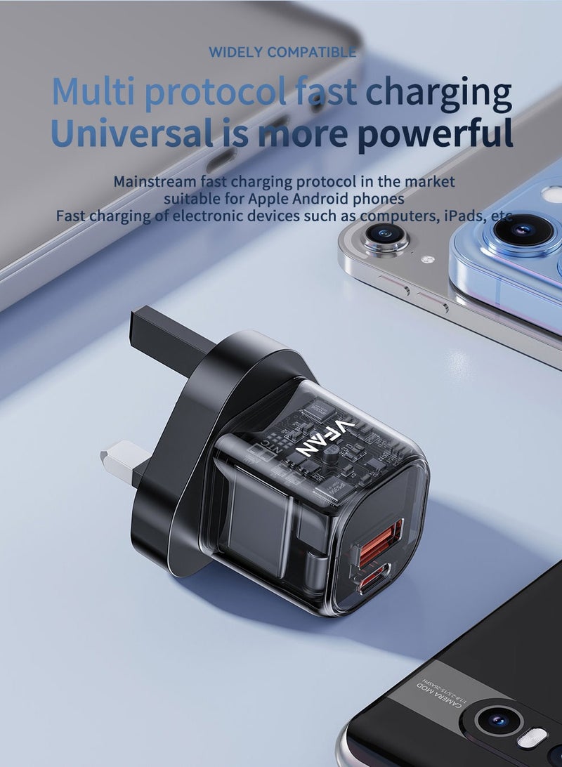 VFAN 20W Dual Port Ultra Fast Wall Charger UK07-Black - Image 4