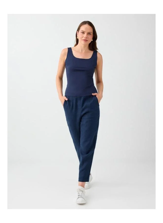 Jimmy Key Navy Blue Square Neck Slim Fit Strappy Tank Top.