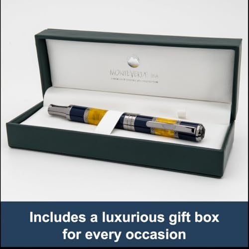 Monteverde USA Regatta Sport Fountain Pen in Blue/Yellow and Carbon Fiber - Broad Nib, Luxury Refillable Pen with Gunmetal Accents, Premium Gift - Image 5