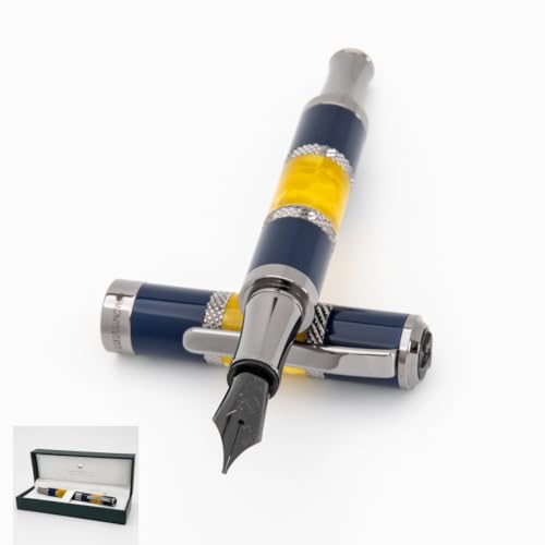 Monteverde USA Regatta Sport Fountain Pen in Blue/Yellow and Carbon Fiber - Broad Nib, Luxury Refillable Pen with Gunmetal Accents, Premium Gift - Image 1