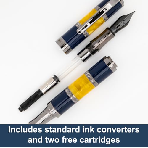 Monteverde USA Regatta Sport Fountain Pen in Blue/Yellow and Carbon Fiber - Broad Nib, Luxury Refillable Pen with Gunmetal Accents, Premium Gift - Image 4