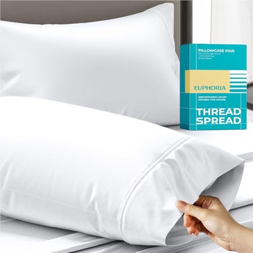 Thread Spread 100% Egyptian Cotton King Size Pillow Cases Set of 2 - Luxury 800 Series Euphoria Collection Pillow Cases King Size (White), Soft Cooling Breathable Hotel Cotton Pillowcases - Image 1
