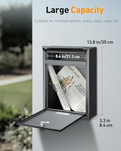 Uniclife Wall Mount Mailbox for Outside, Locking Mail Box, Large Mailbox with Key Lock, Security Mail Box for House, Safe Key Drop Box, Post Box, Steel Cash Drop Box for Home Office School, Black - Image 4