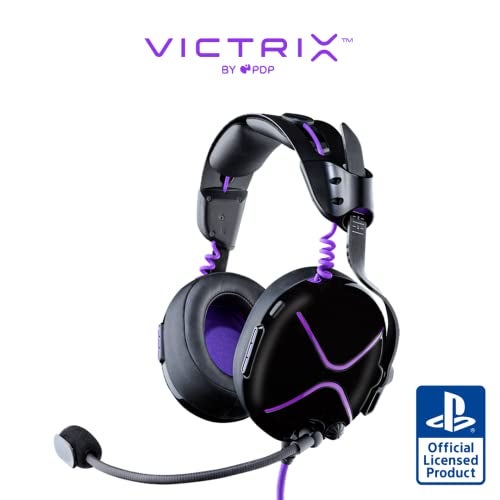 PDP Victrix Pro AF Premium Wired Esports Gaming Headset for PlayStation 5 - Removable Boom Microphone PS4/PS5/PC (Black/Purple) - Image 1