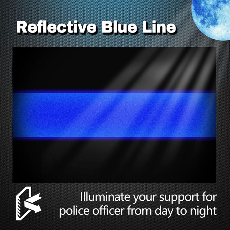 Creatrill Reflective Police Thin Blue Line Bumper Decals (2 Pack, 4" x 2.6") & License Plate Stickers (4 Pack, 1.5" x 1") Bundles for Cars & Trucks, Honoring Police Law Enforcement Vinyl Window Laptop Tape - Image 4