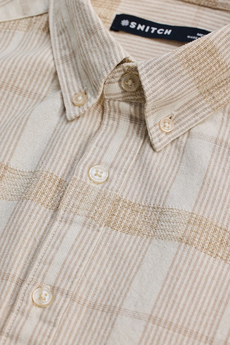 سنيتش Beige Checkered Long Sleeve Slim Fit Shirt