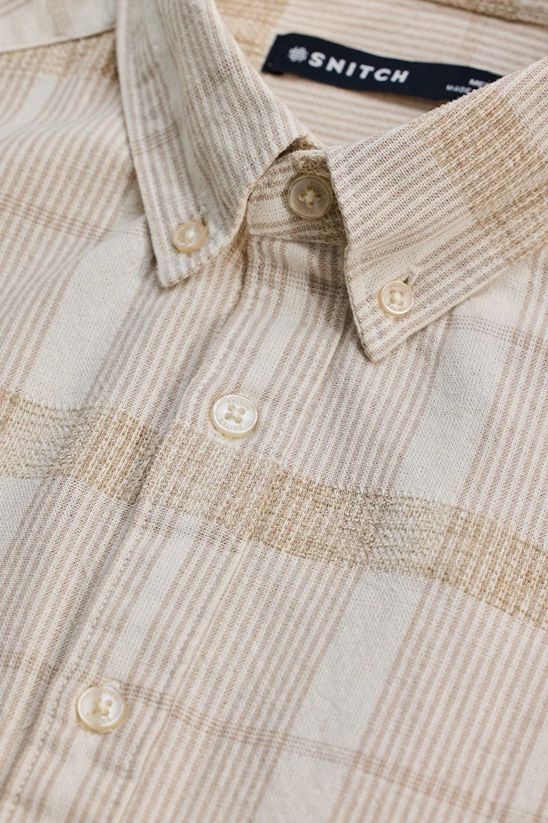 سنيتش Beige Checkered Long Sleeve Slim Fit Shirt