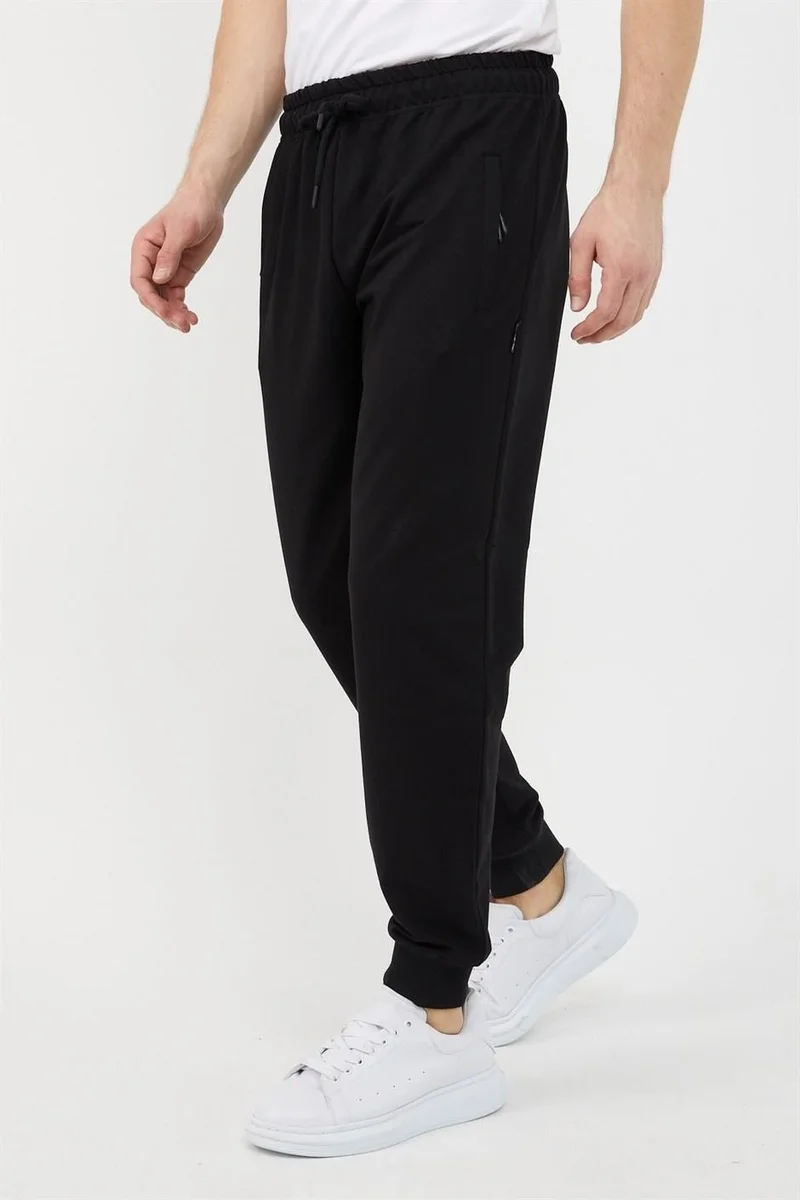 mmetalic Black Men's Ribbed Leg Pocket Zipper Detailed Sweatpants