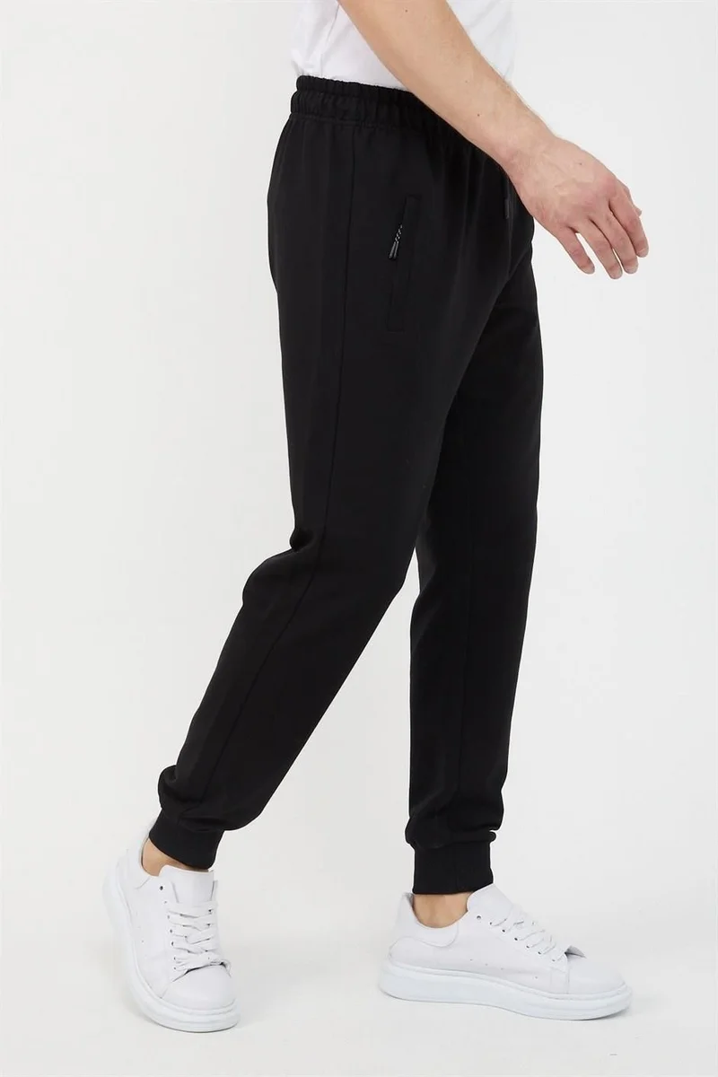 mmetalic Black Men's Ribbed Leg Pocket Zipper Detailed Sweatpants