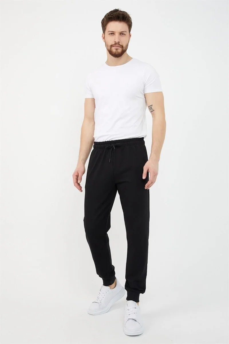 mmetalic Black Men's Ribbed Leg Pocket Zipper Detailed Sweatpants