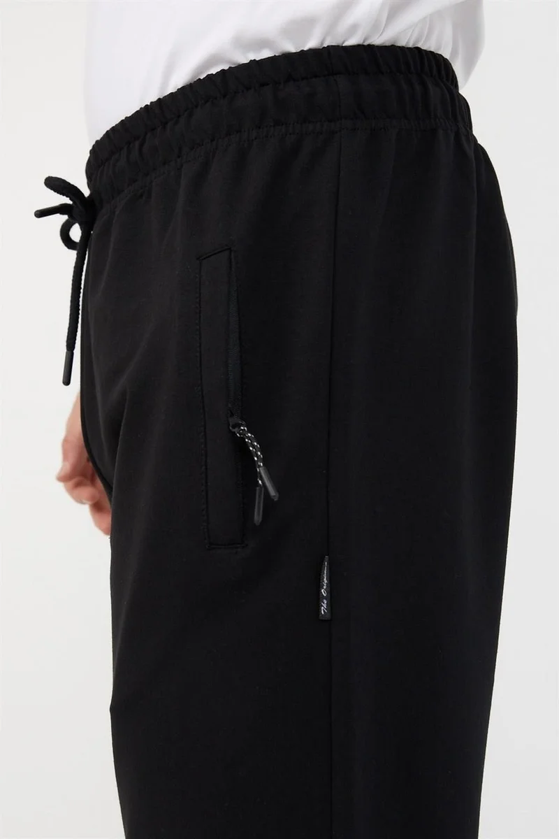 mmetalic Black Men's Ribbed Leg Pocket Zipper Detailed Sweatpants