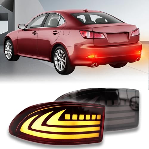 PGTOPONE Upgrade LED Rear Bumper Reflectors Light Fog Brake Tail Lamps Compatible with Lexus Gen2 20062012 IS IS250 IS300 IS350 IS200t isF Replace OEM Stock Reflector Turn Signal Light Smoked