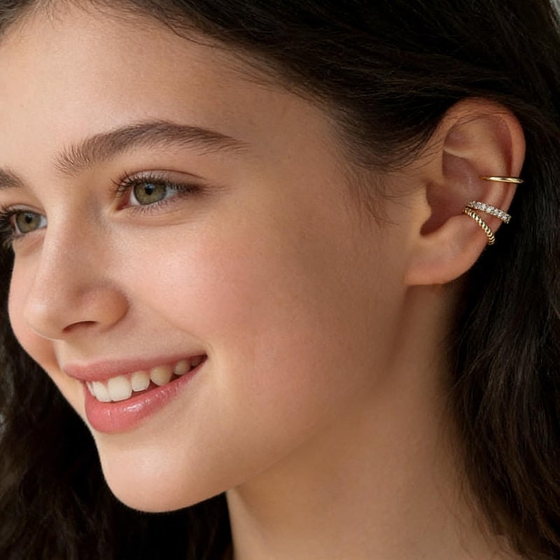 PANSHI  Easter Basket Stuffers 3Pcs Ear Cuffs Non Piercings Easter Gifts for Women Teen Gifts Trendy Stuff Gold Silver Clip On Cuff Earrings Set Fashion Jewelry (Gold) - Image 2
