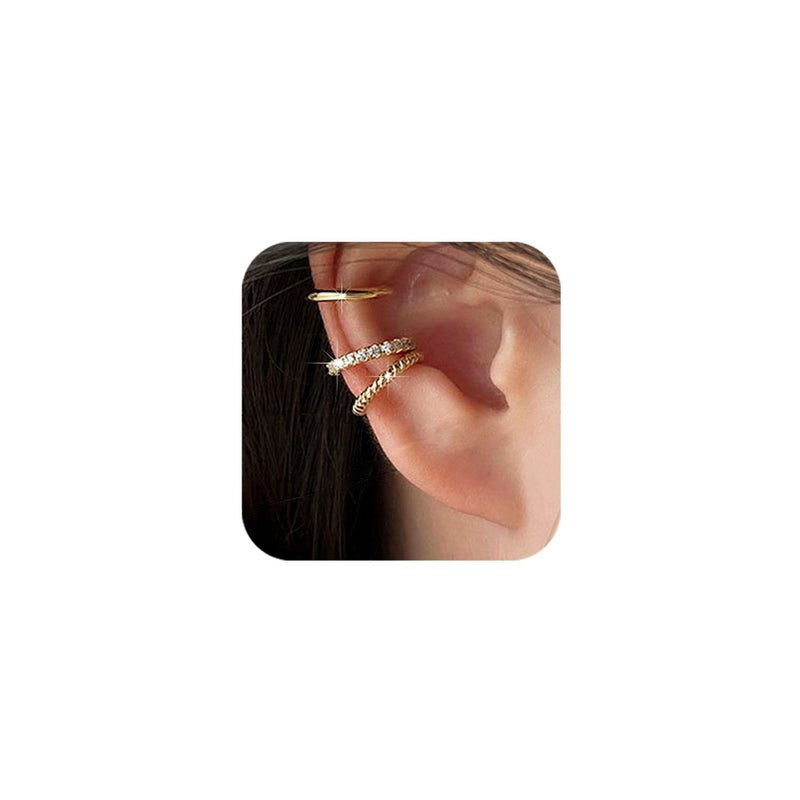 PANSHI  Easter Basket Stuffers 3Pcs Ear Cuffs Non Piercings Easter Gifts for Women Teen Gifts Trendy Stuff Gold Silver Clip On Cuff Earrings Set Fashion Jewelry (Gold) - Image 1
