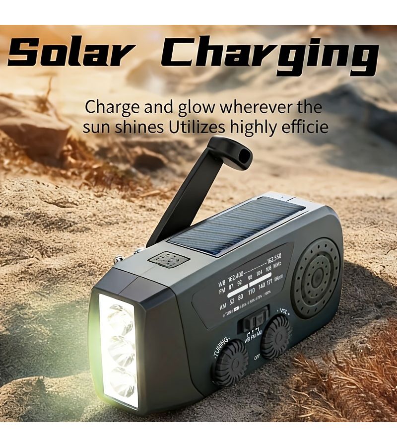Darkgreen Hand Crank Emergency Radio 2000mAh AM FM Weather Solar Powered USB Charging - Image 2
