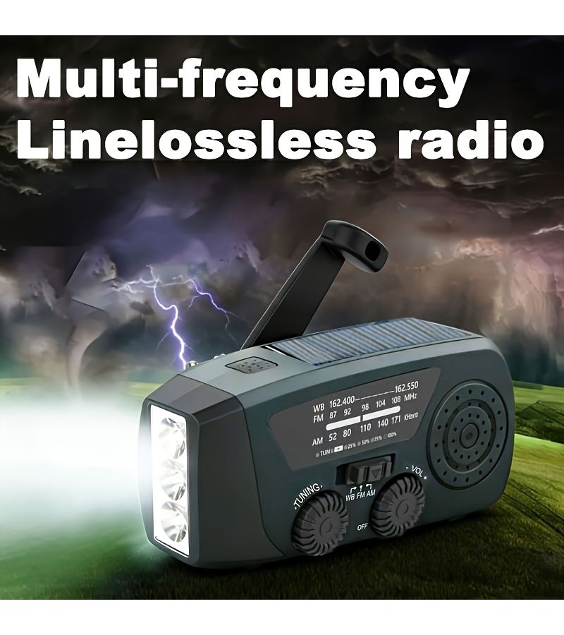 Darkgreen Hand Crank Emergency Radio 2000mAh AM FM Weather Solar Powered USB Charging - Image 1