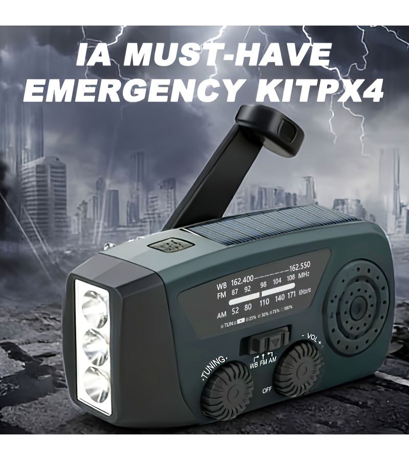 Darkgreen Hand Crank Emergency Radio 2000mAh AM FM Weather Solar Powered USB Charging - Image 4