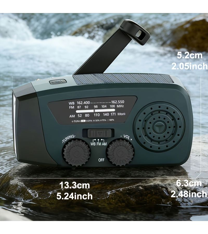 Darkgreen Hand Crank Emergency Radio 2000mAh AM FM Weather Solar Powered USB Charging - Image 5