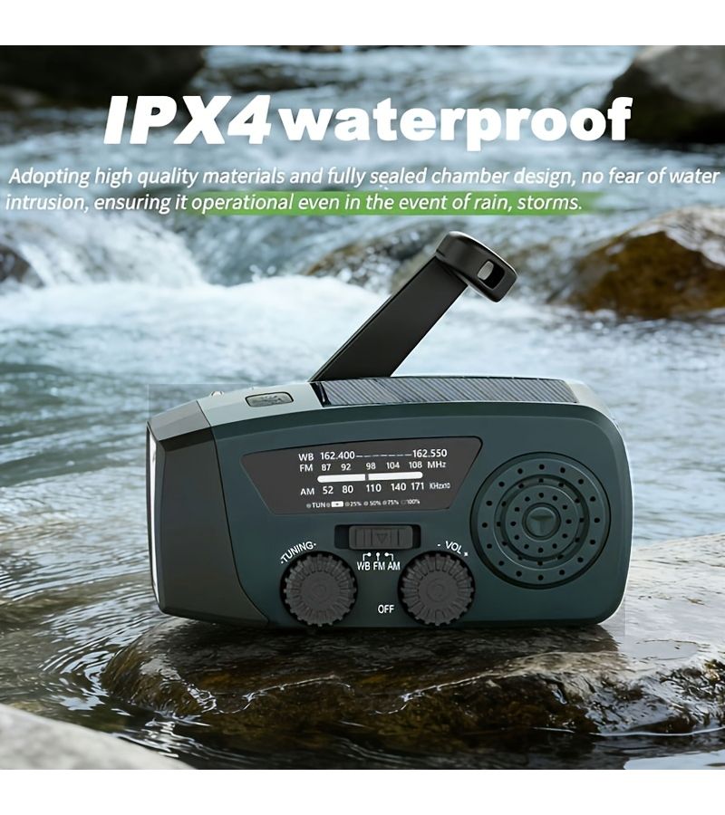 Darkgreen Hand Crank Emergency Radio 2000mAh AM FM Weather Solar Powered USB Charging - Image 3