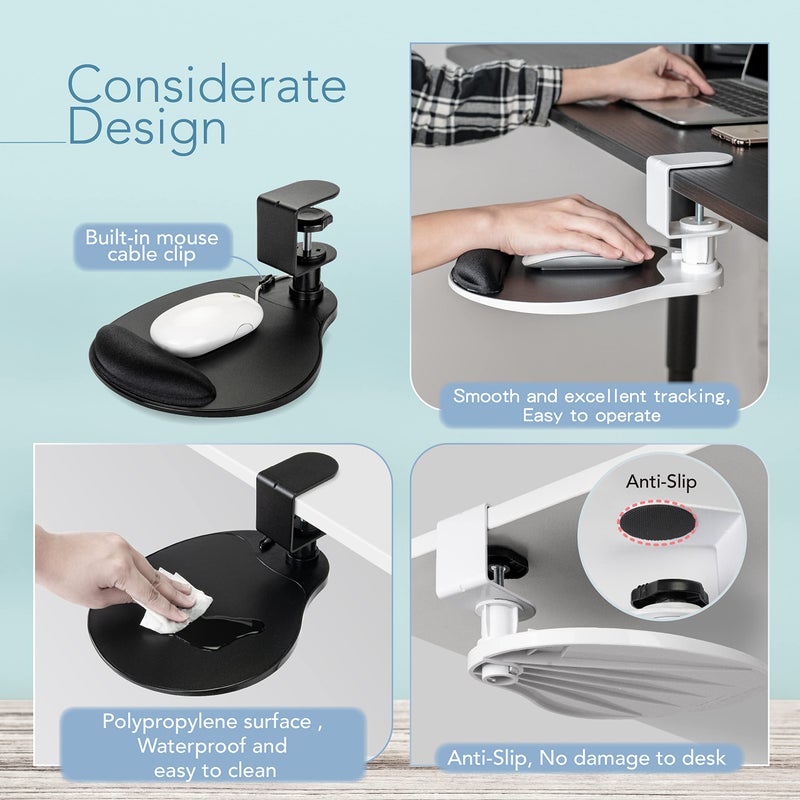 EHO Clamp-On Mouse Platform with Gel Wrist Rest, 360Â° Rotating Under Desk Mouse Tray with Slide-in Storage, Ergonomic Space-Saving Armrest for Left or Right-Hand Use, TAA-Compliant - Image 3