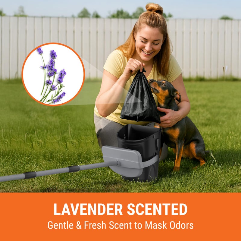 Pupzle Dog Pooper Scooper with Bag Attachment, 40" Long Handle Pooper Scooper for Large Dogs, Dog Poop Scoop for Yard, Large Capacity Swivel Bin and Rake, Lavender Scented Bags (Black) - Image 5