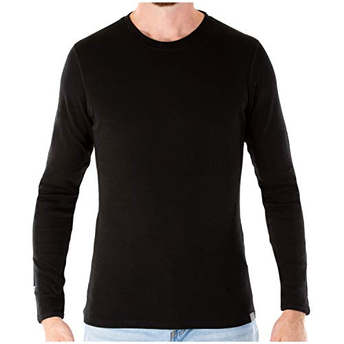MERIWOOL Mens Base Layer - 100% Merino Wool Midweight Long Sleeve Thermal Shirt Black - Image 1