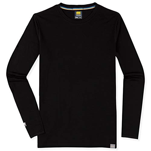 MERIWOOL Mens Base Layer - 100% Merino Wool Midweight Long Sleeve Thermal Shirt Black - Image 3